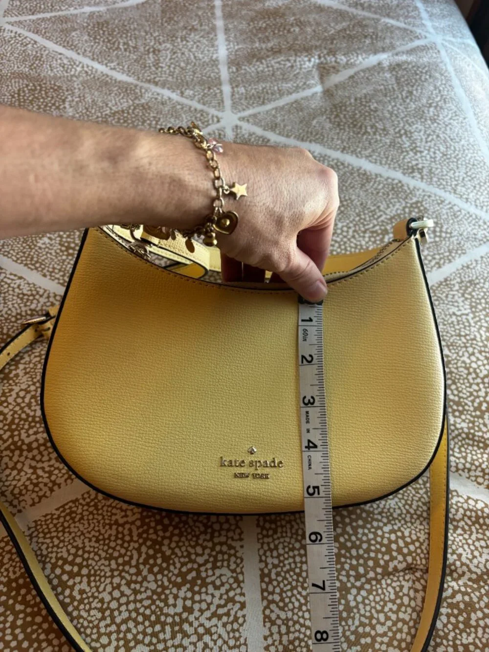 kate spade Yellow Pebbled Leather Crescent Shoulder Bag w/ Adjustable Strap